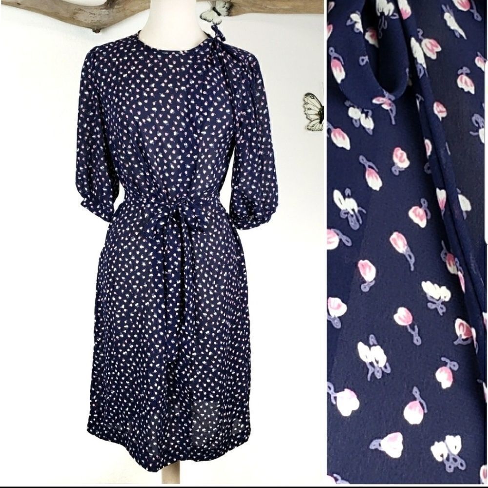 Vintage floral midi dress with neck tie